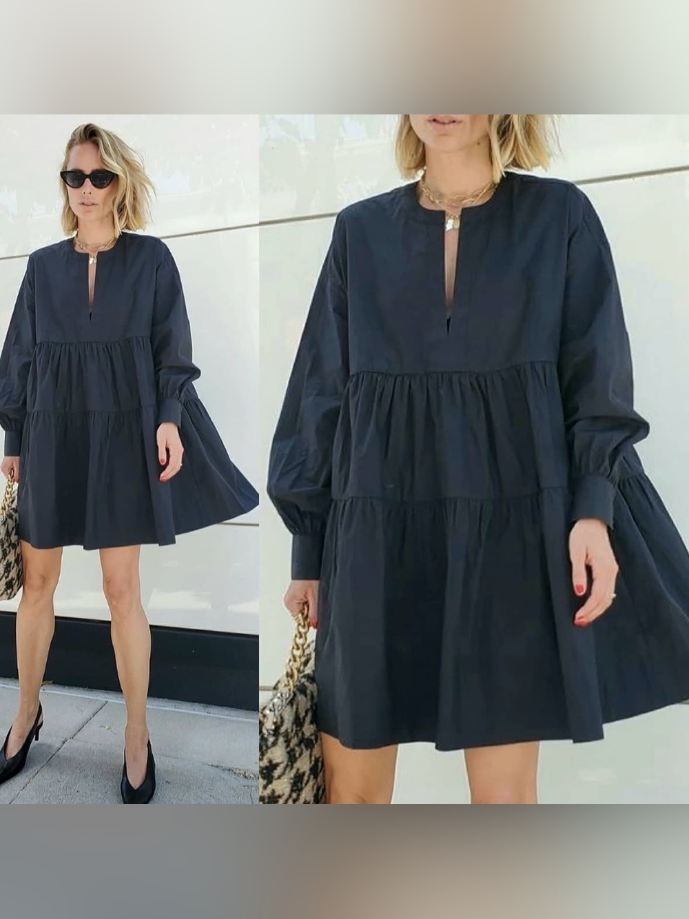 ANINE BING Addison Black Poplin Babydoll Mini Dress